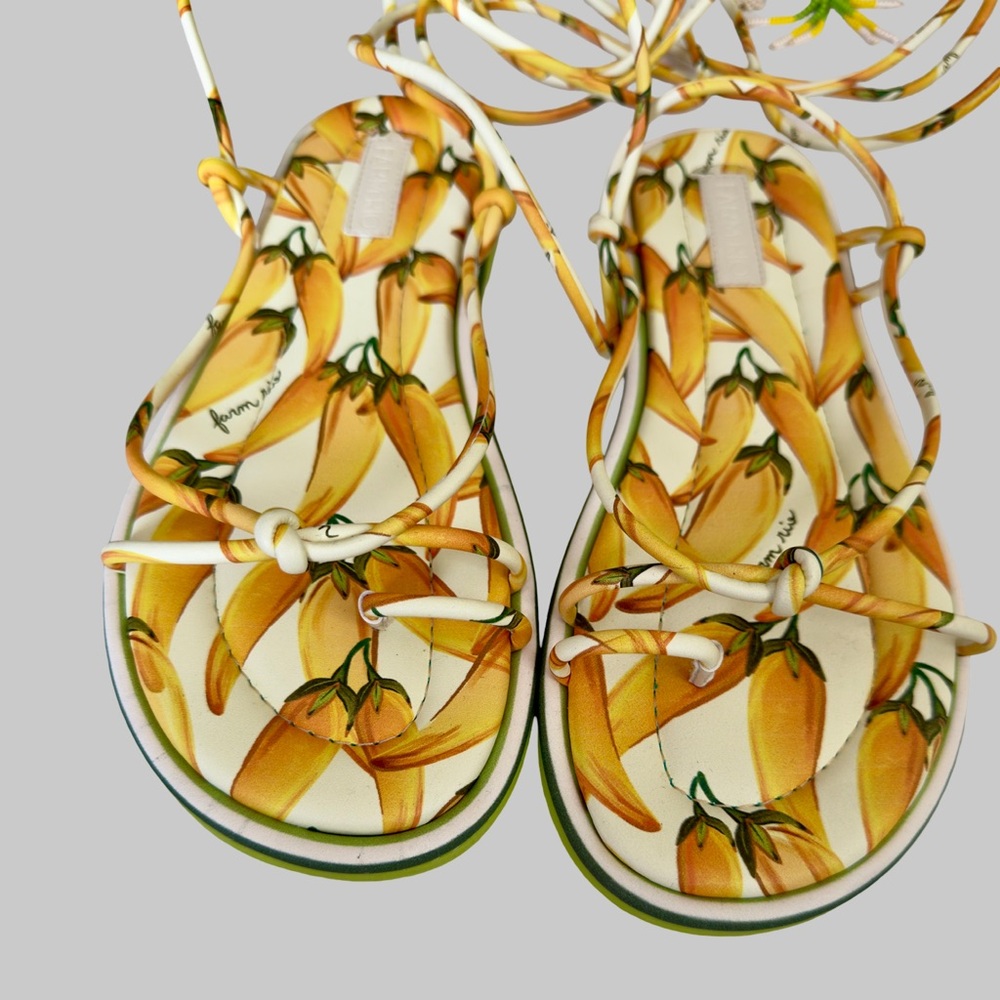FARM RIO Off White Peppers Lace Up Flat Sandals - Picture 3 of 9